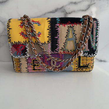 Vintage Chanel Multicolor Patchwork Jumbo Single Flap Bag