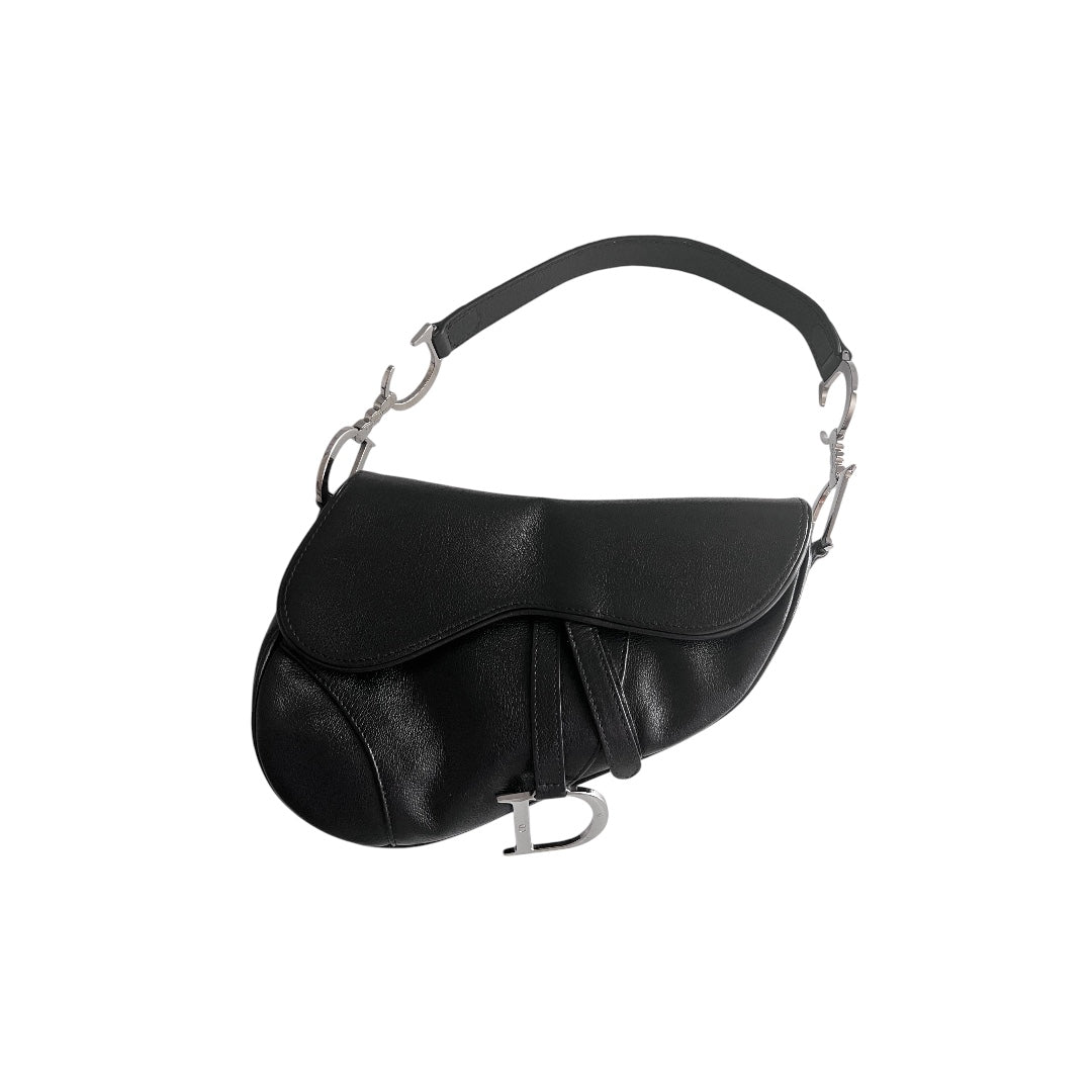 Pre-Owned Vintage Dior calf leather black saddle bag