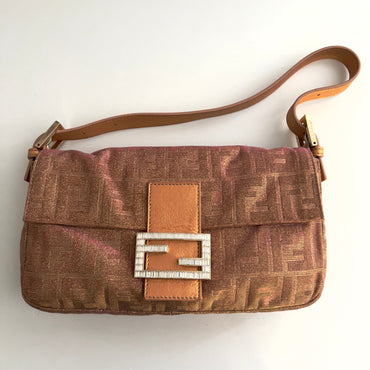 Fendi Peach Metallic Zucca Baguette