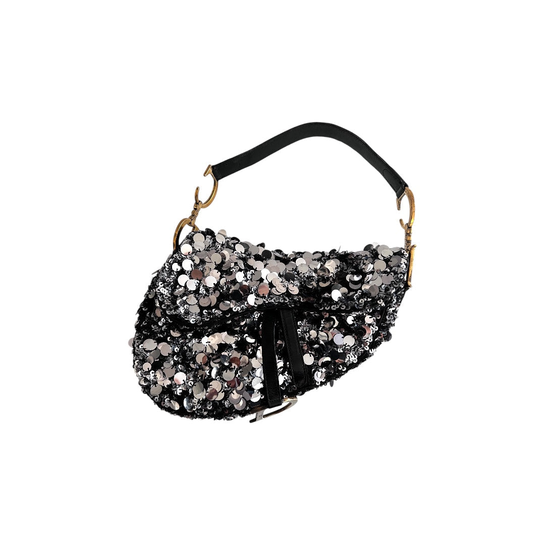 Dior silver sequin saddle bag