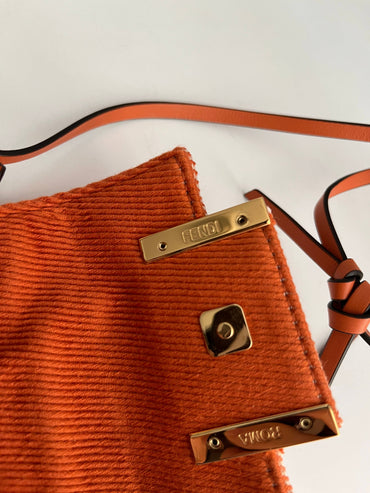 Fendi Baguette nano orange denim beaded shoulder bag