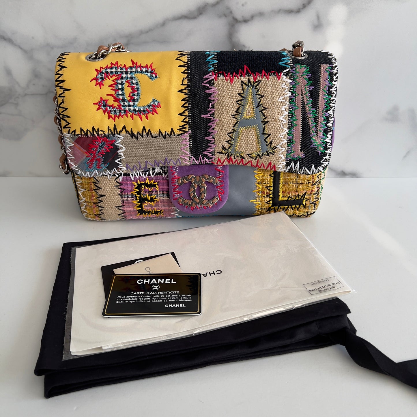 Vintage Chanel Multicolor Patchwork Jumbo Single Flap Bag