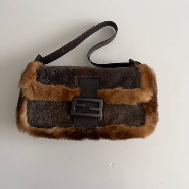 Vintage Fendi Brown & Gray Fur Baguette