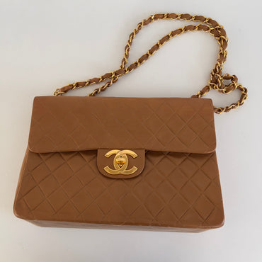 Vintage Chanel Jumbo Caramel Lamb Leather Flap Bag