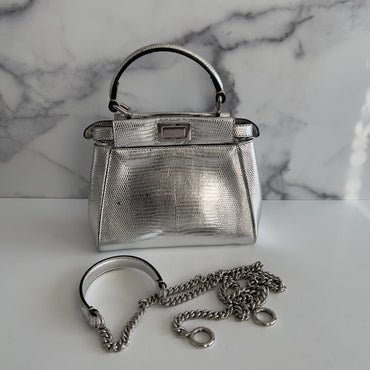 Fendi Silver Lizard Mini Peekaboo