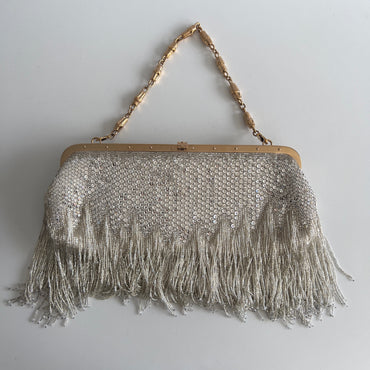 Vintage White Gucci Beaded Fringe Clutch by Tom Ford 2004