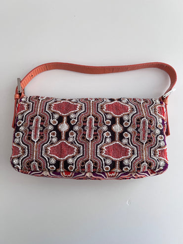 Fendi orange beaded embroidered baguette