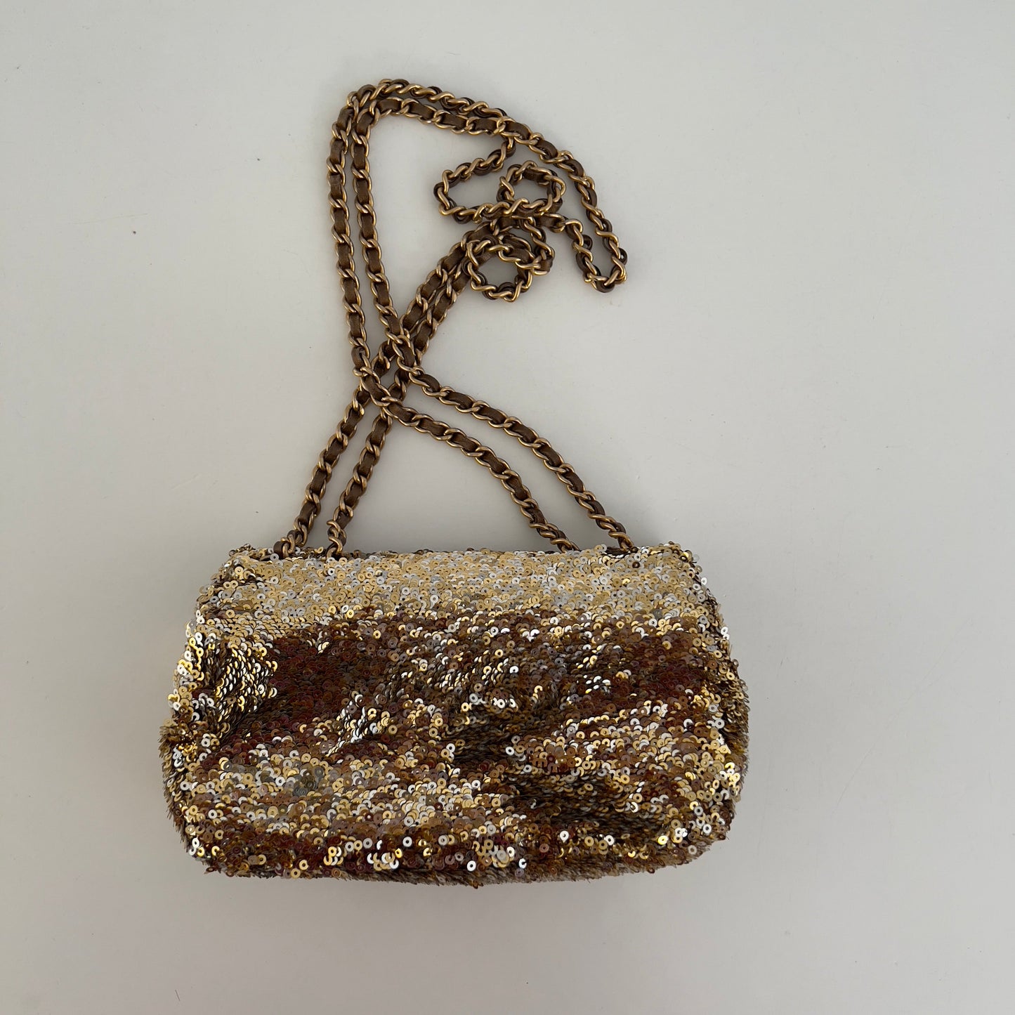 Chanel Mini Rectangle Gold& Silver Sequin Flap Bag