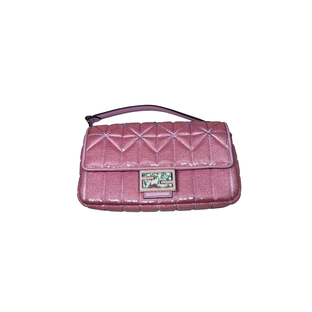 Fendi pink sequins replaceable magnetic buckle baguette