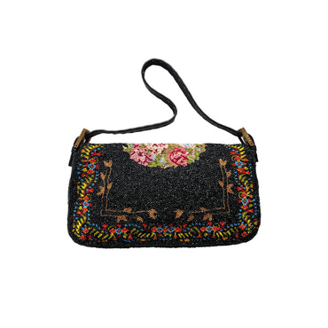 Pre-owned Rare Fendi cross stitch floral pattern beaded baguette