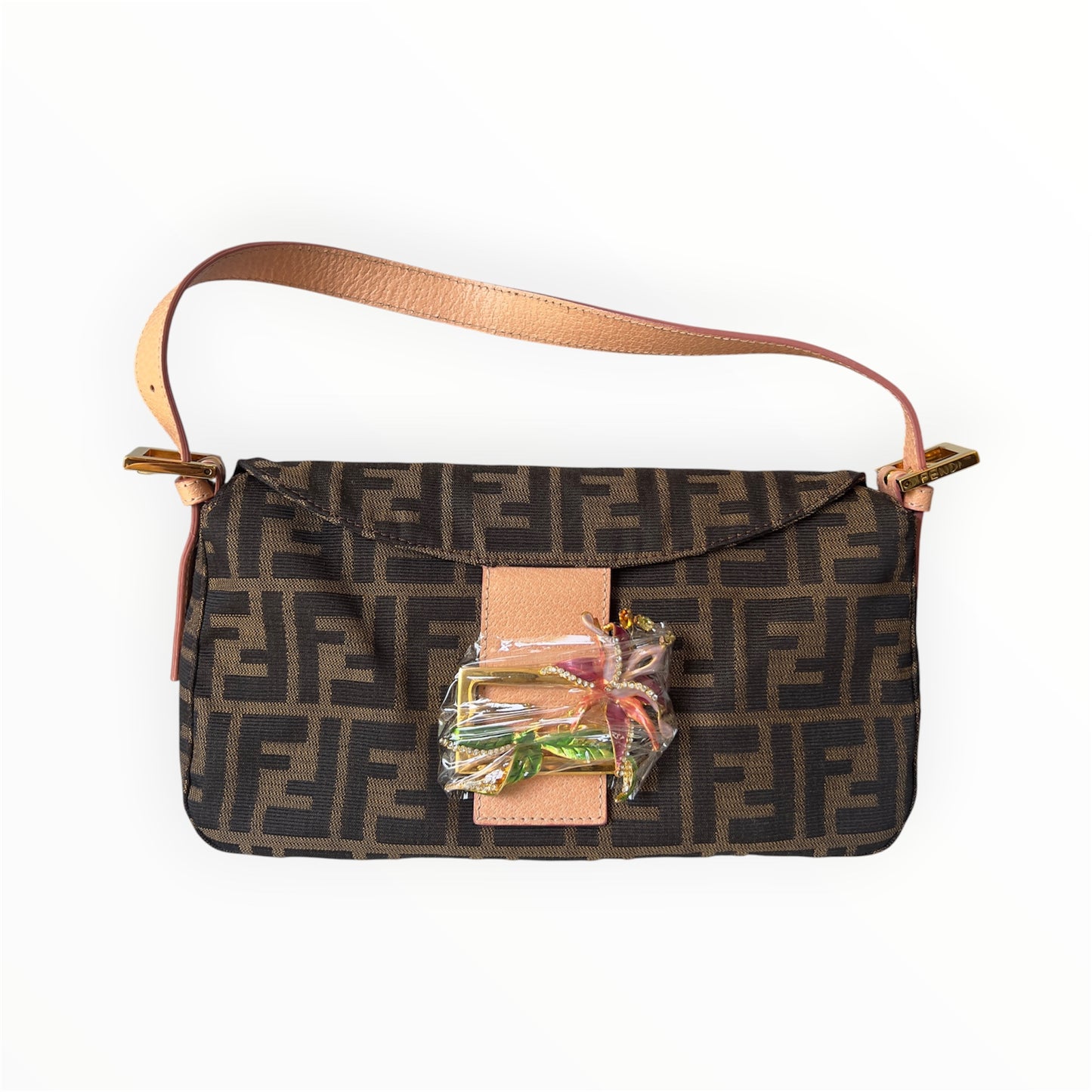 Vintage Fendi Enamel Flower Double Flap Baguette