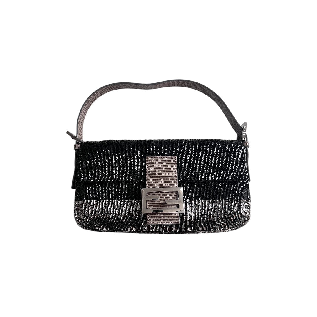 Fendi black &silver beaded baguette