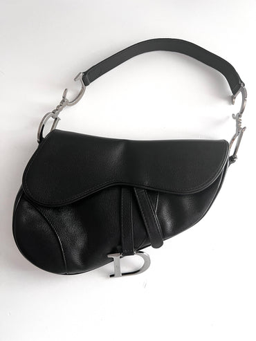 Pre-Owned Vintage Dior calf leather black saddle bag