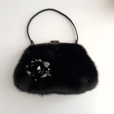 Vintage Valentino Black Mink Fur Evening Bag