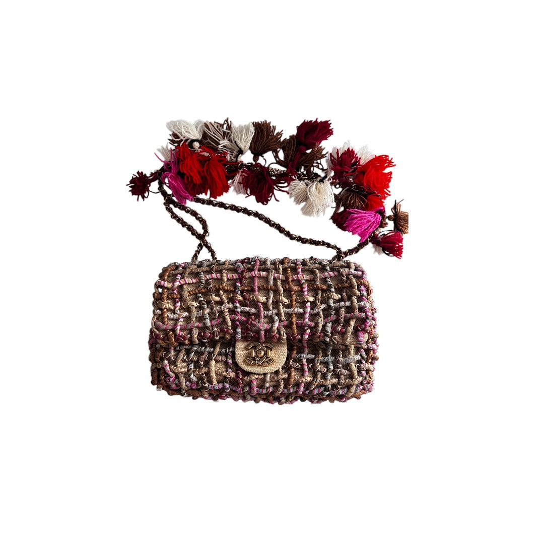 Chanel Limited Edition 2015 Dubai Resort Runway Woven Pom Pom Classic Flap Bag