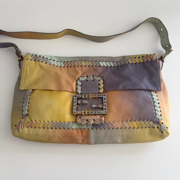 Vintage Fendi XXL Pastel Rainbow Whipstitch Baguette-B