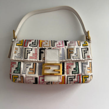 Vintage Fendi Multi Color Embroidered FF Baguette