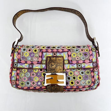 Fendi Baguette Multicolor mirror silver hardware shoulder bag