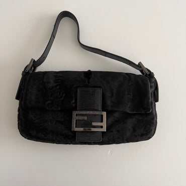 Vintage Fendi Black Shearling Baguette