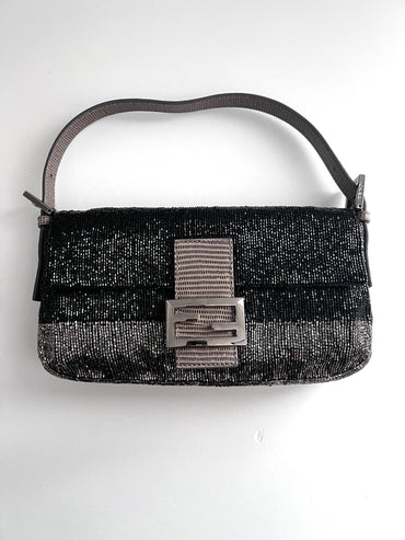 Fendi black &silver beaded baguette