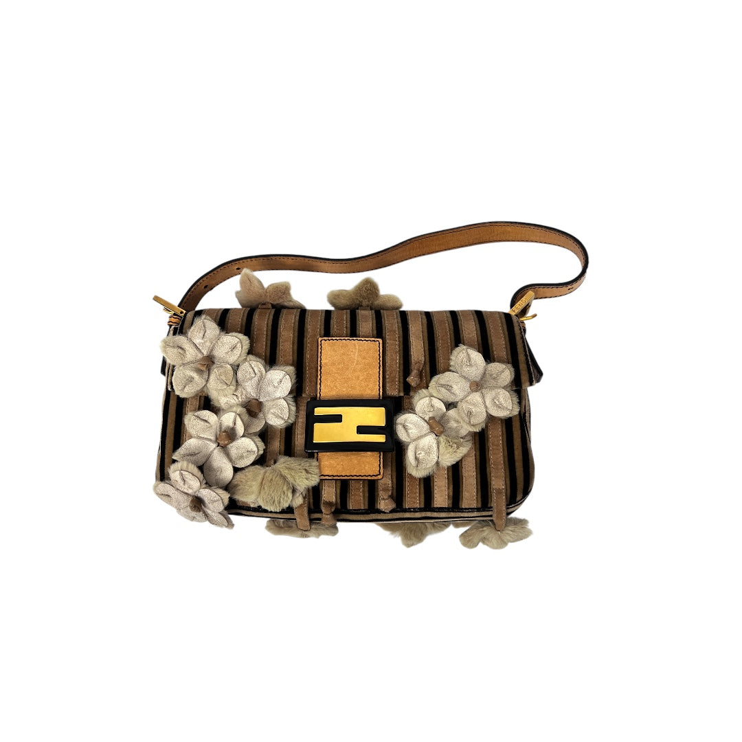 Fendi velevet 3D flowers strip baguette