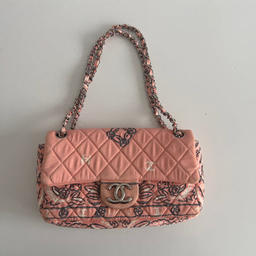 Vintage Chanel Pink Bandana Paisley Qualitied Canva Flap Bag