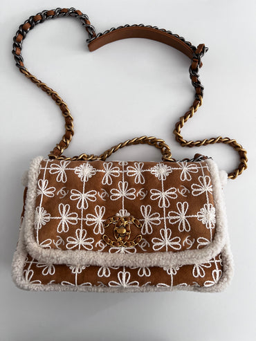 Chanel embroidered shearling 19bag