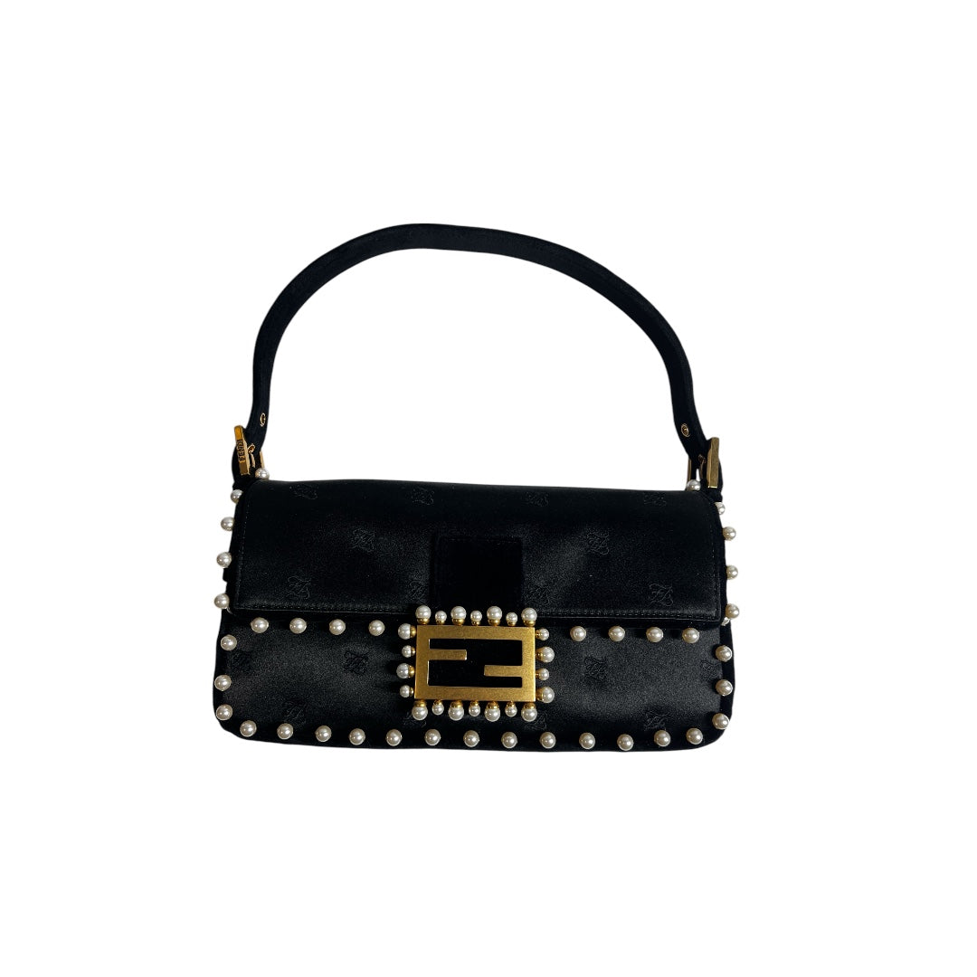 Fendi 15th anniversary satin pearl velvet baguette