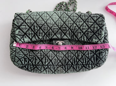 NWOT! Chanel Denimprassion Flap Bag Quilted distressed denim XL green