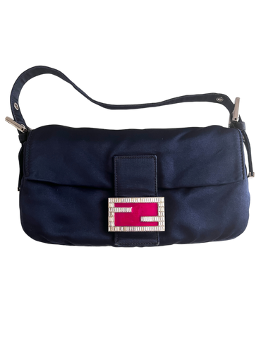 Vintage Fendi navy satin baguette