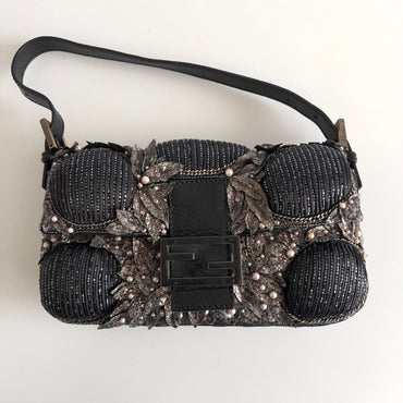 Vintage Fendi Deep Jungle Beaded Embroidery Baguette