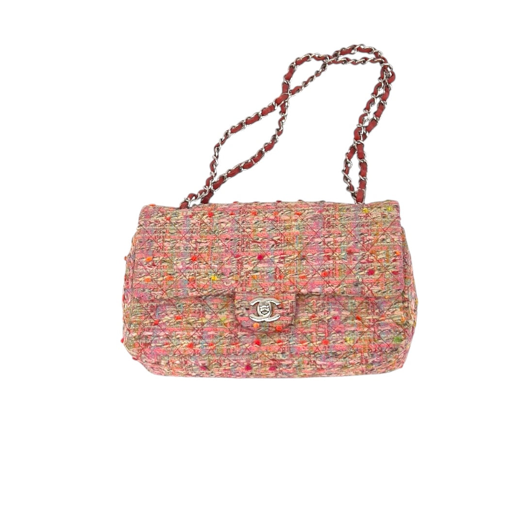 Chanel pink tweed double flap bag