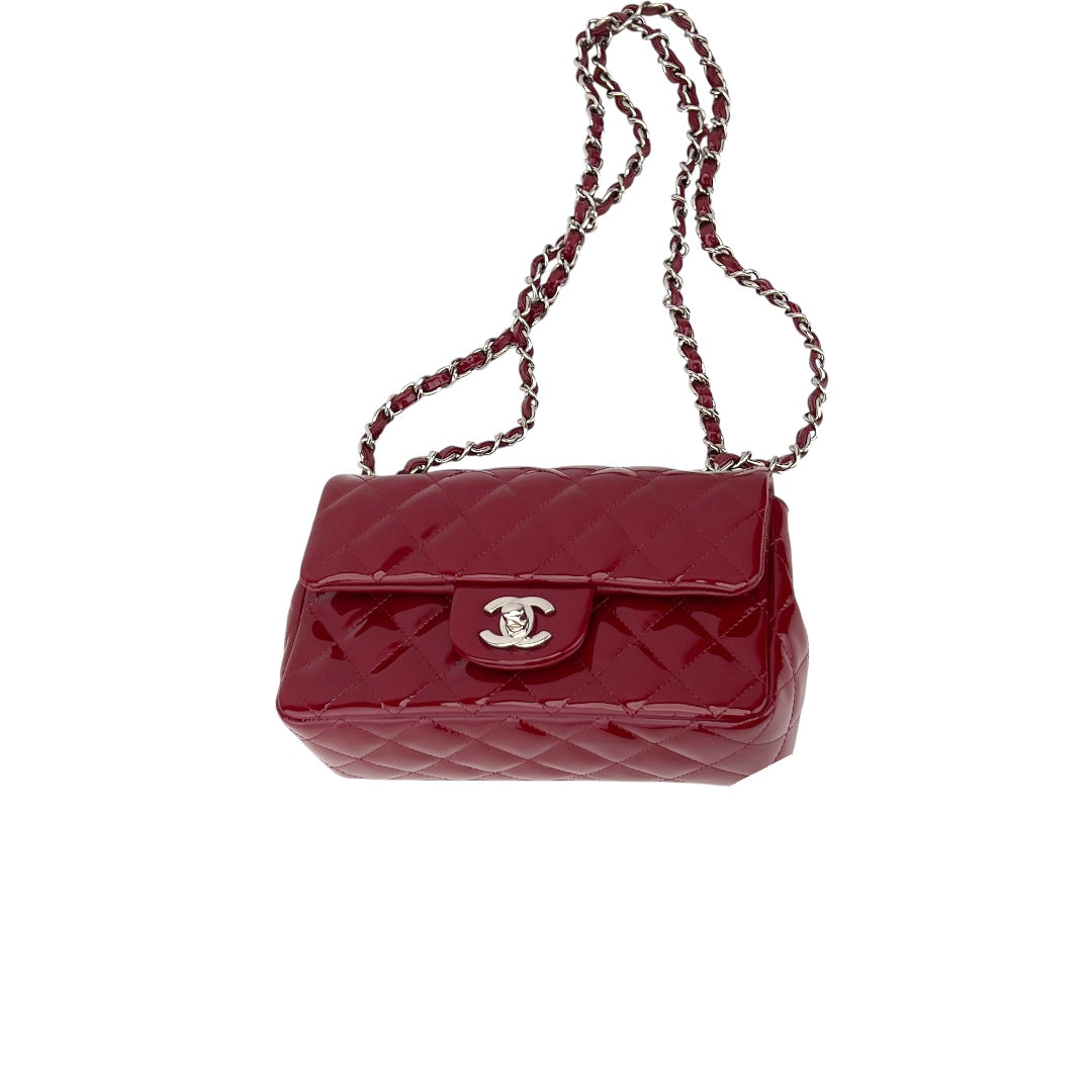 Chanel Burgundy patent mini rectangular flap bag