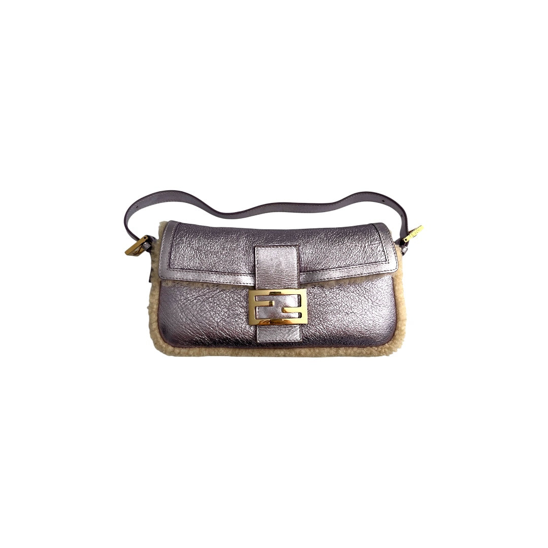 Fendi metallic purple shearling baguette