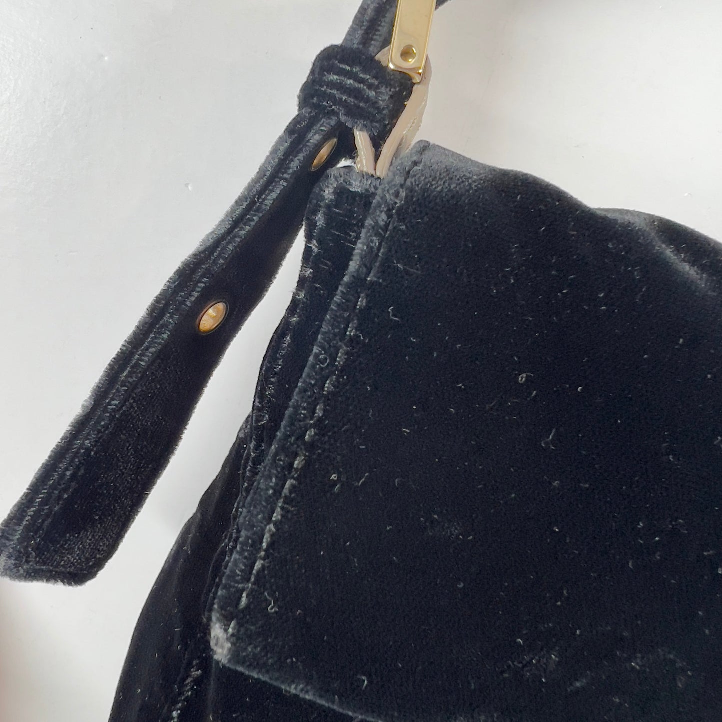 Fendi Black Velvet Gold Tassel Baguette