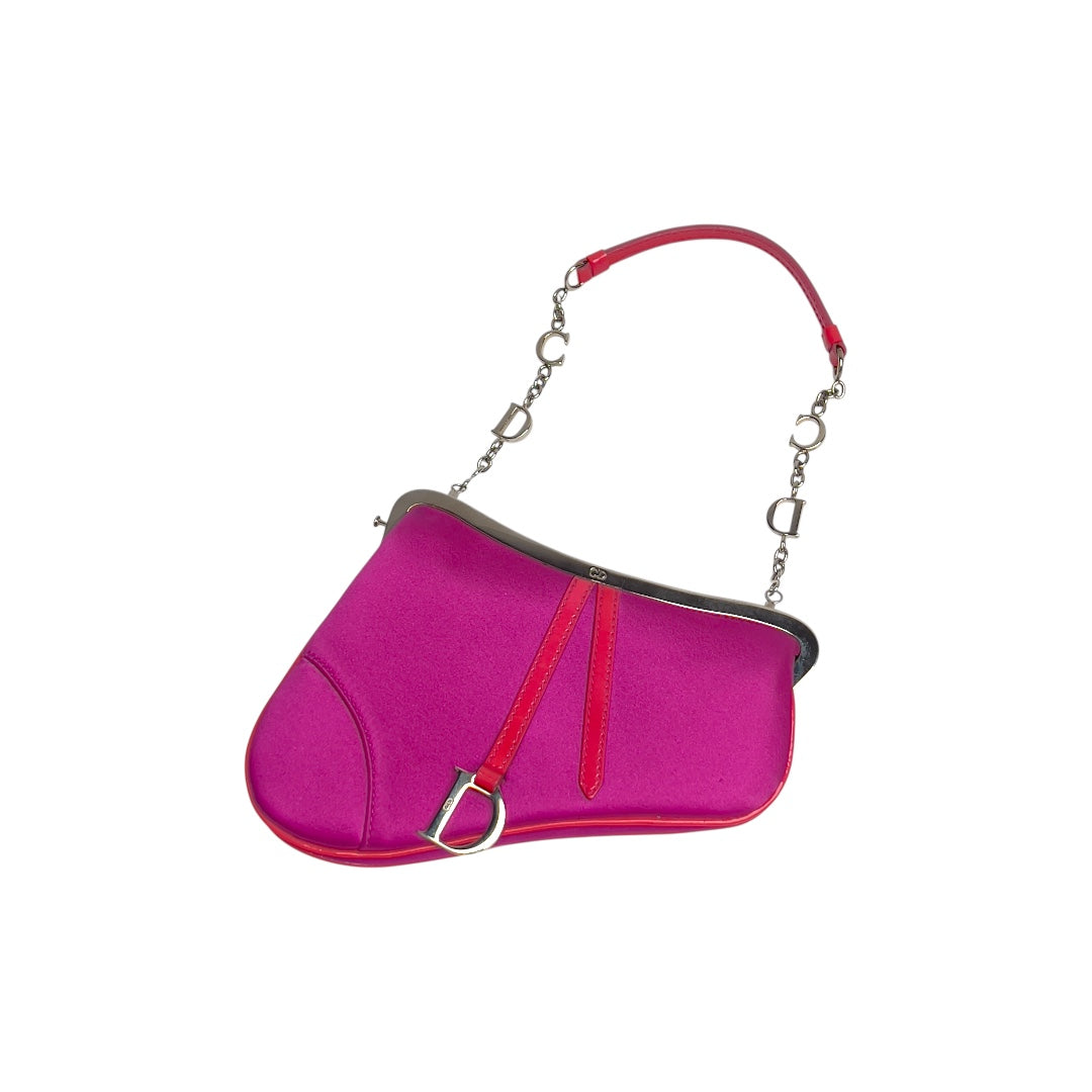 Dior saddle mini pink satin silver hardware shoulder bag
