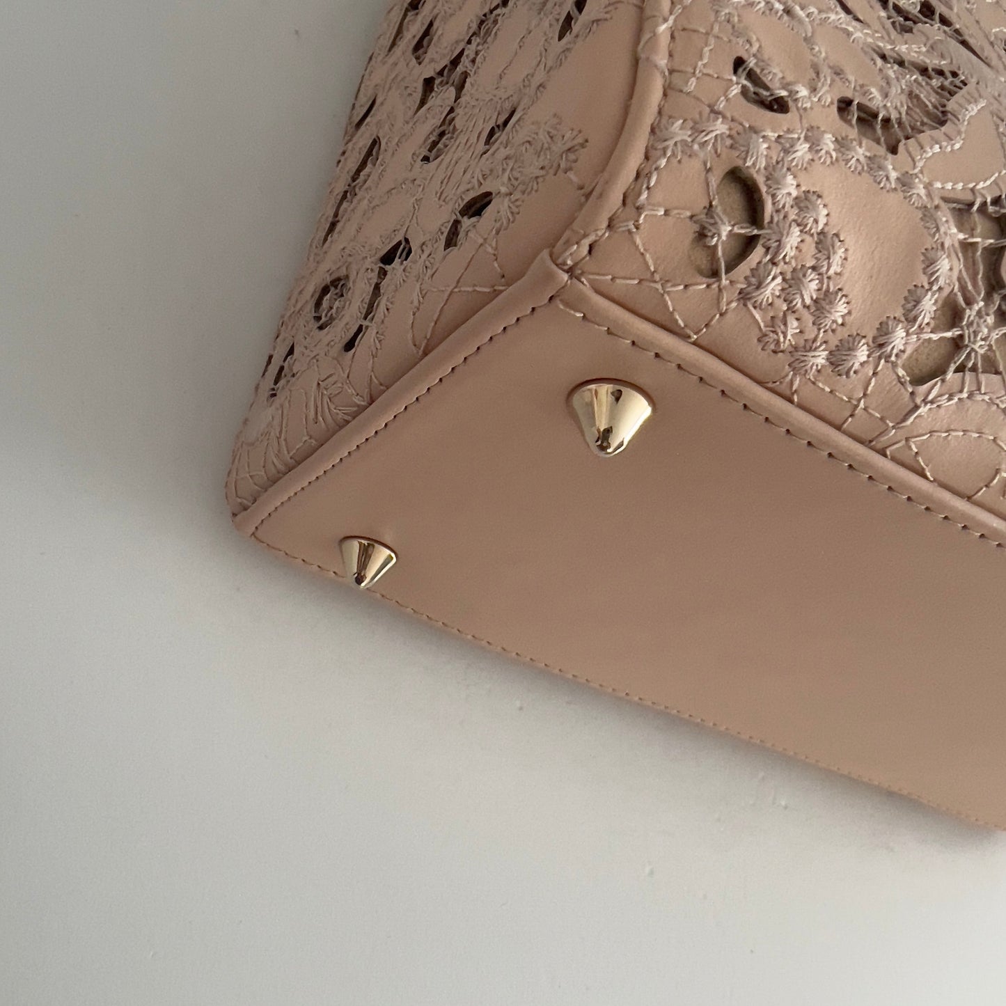 Dior Calfskin Medium Size Sand Pink Lace Ladydior Bag
