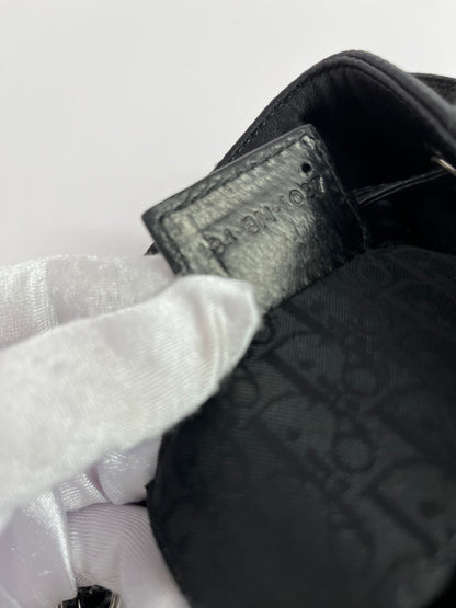 Dior black satin silver rhinestones hardware bucket shoulder bag