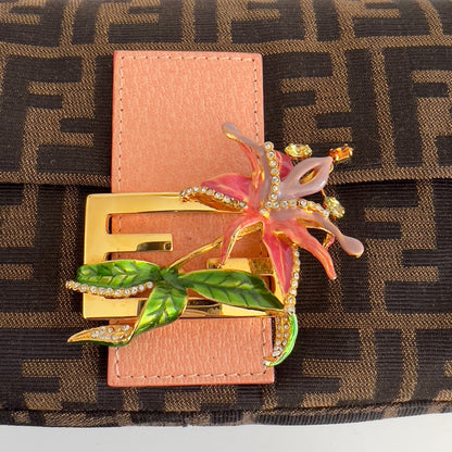 Vintage Fendi Enamel Flower Buckle Zucca Baguette