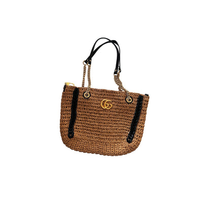 Gucci Small GG Marmont Raffia woven tote