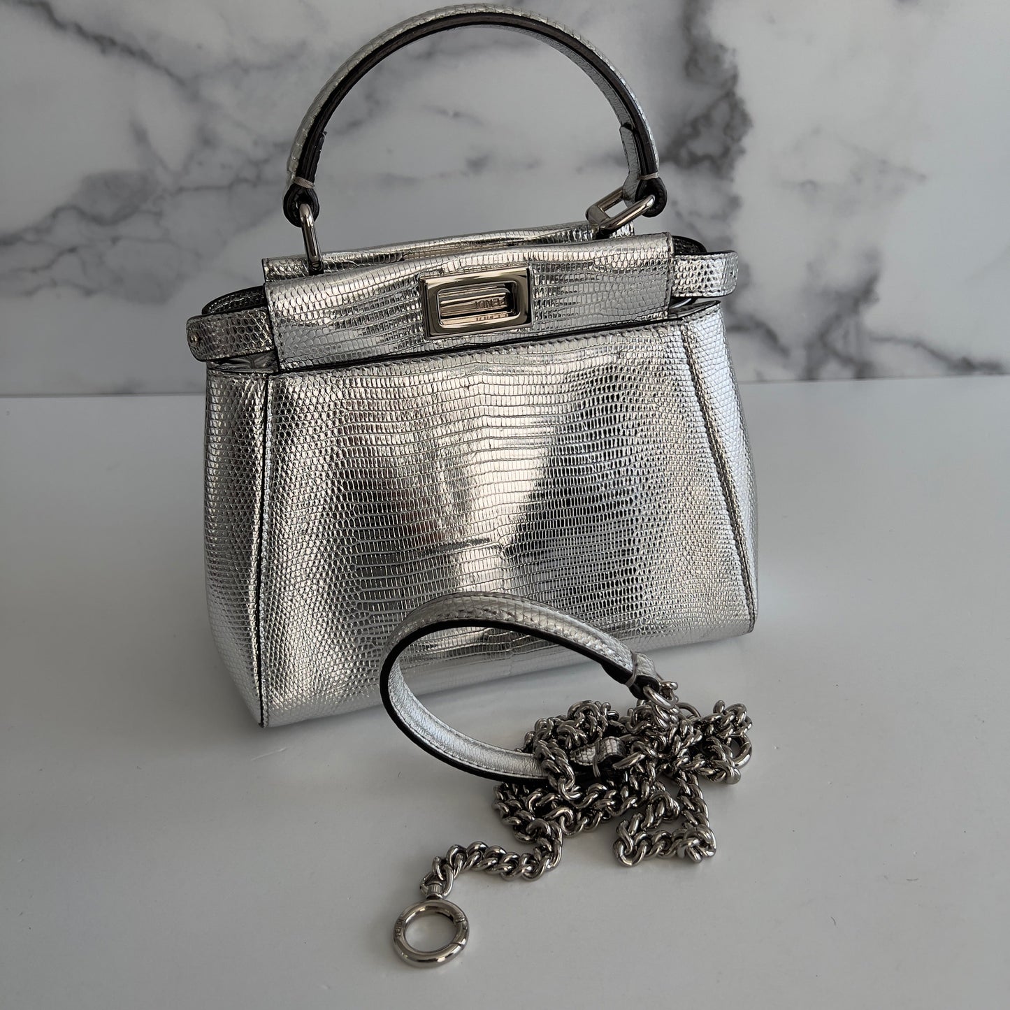 Fendi Silver Lizard Mini Peekaboo