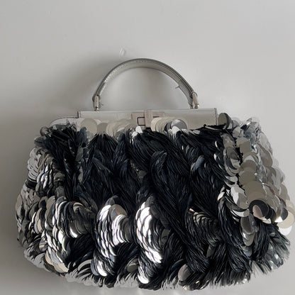 Fendi Silver Big Paillettes Small Size Peekaboo