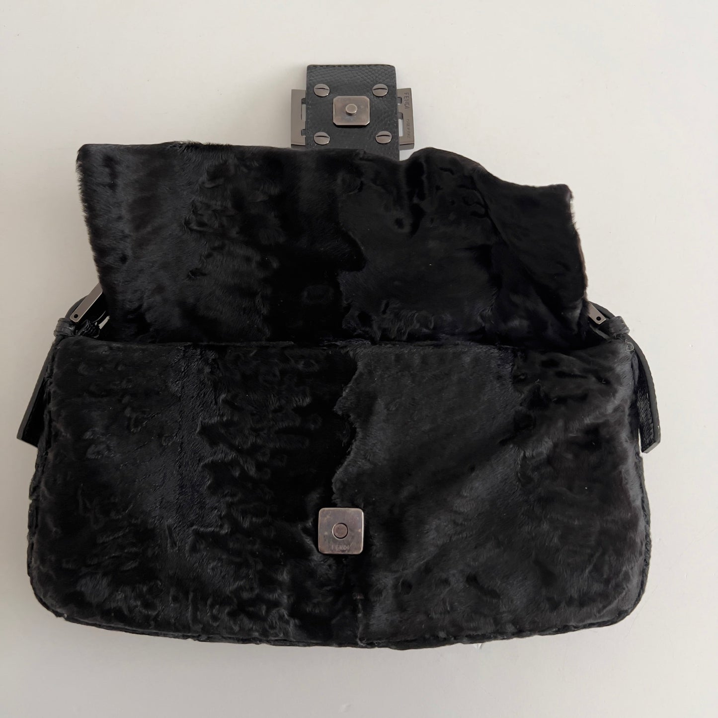 Vintage Fendi Black Shearling Baguette