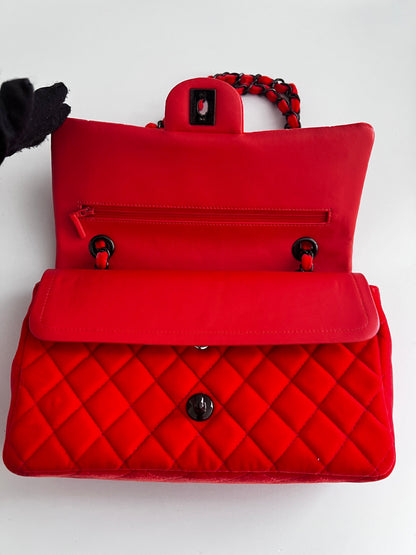 Chanel orange velvet double flap bag medium size