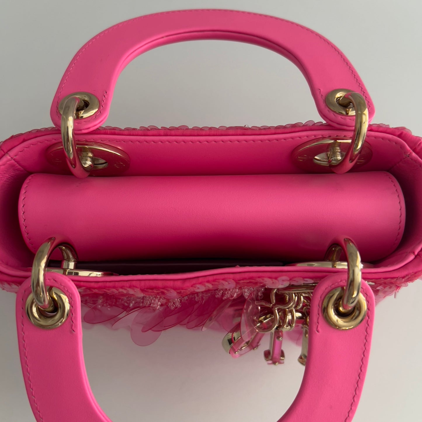 Dior Barbie pink sequin mini Ladydior bag