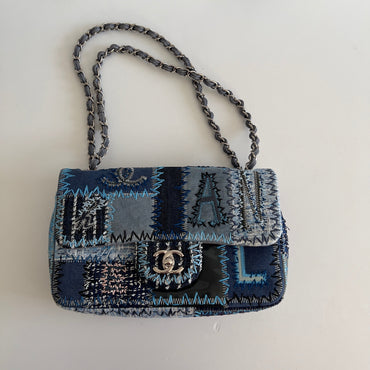 Chanel Multicolor Denim Coco Mark Patchwork Chain Shoulder Bag Medium