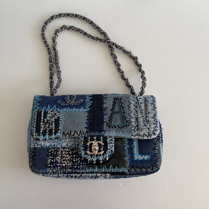 Chanel Multicolor Denim Coco Mark Patchwork Chain Shoulder Bag Medium