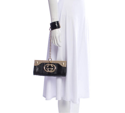 Gucci Britt Bag Black Ostrich Leg GG Cuff Clutch