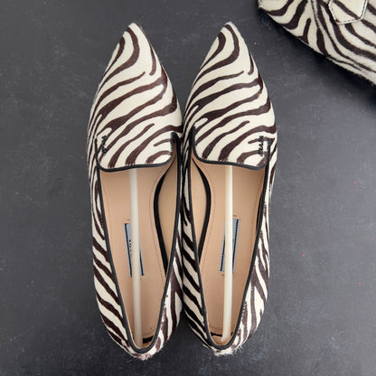 Prada Zebra Print Pony Hair Flap Shoes Size 8
