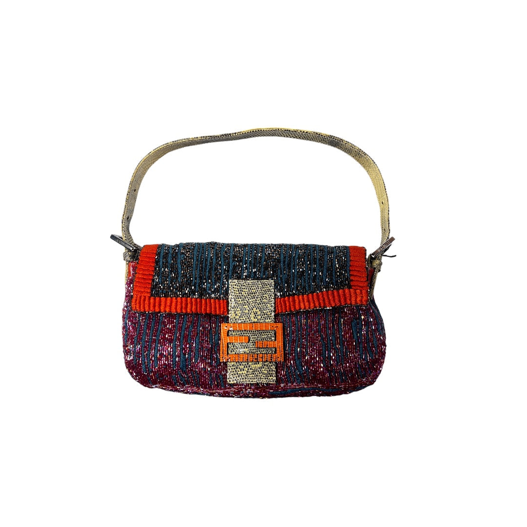 Fendi multi color lizard skin strap baguette